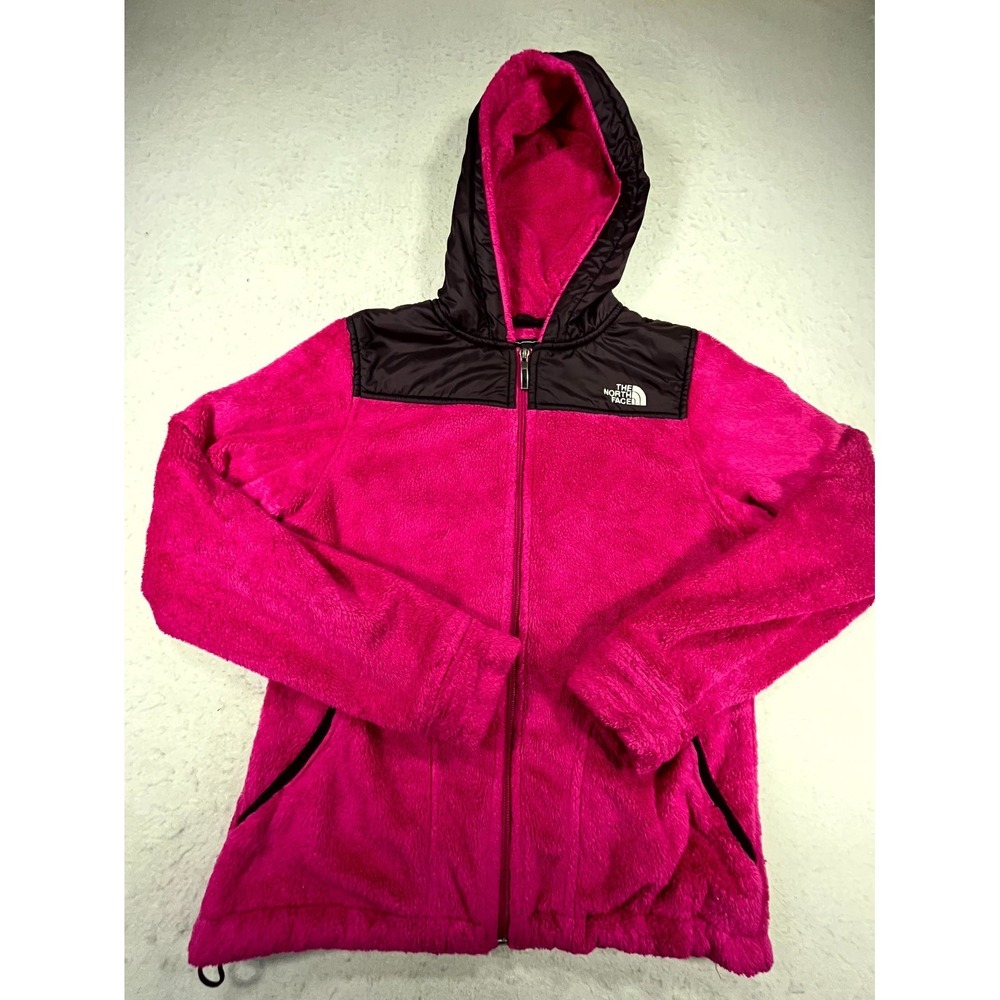 The North Face Jacket Womens S Pink Wordmark Logo Plush Fleece Full Zip Hooded
